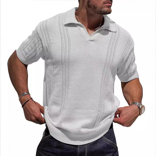 European And American Fashion | Men's Knitted Polo Shirt | Short Sleeve V-neck Hollow | polo Shirt