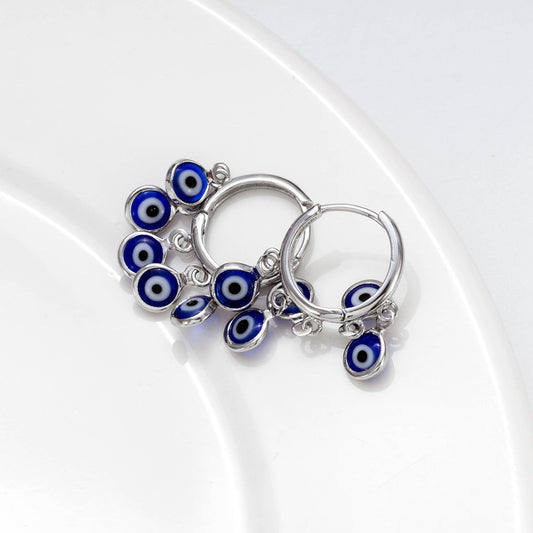 European And American Blue Eye Pierced Earrings