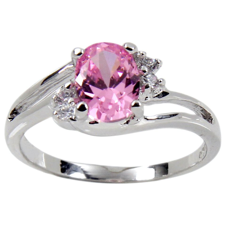 Offset Twist Sterling Silver Oval Pink Stone Ring