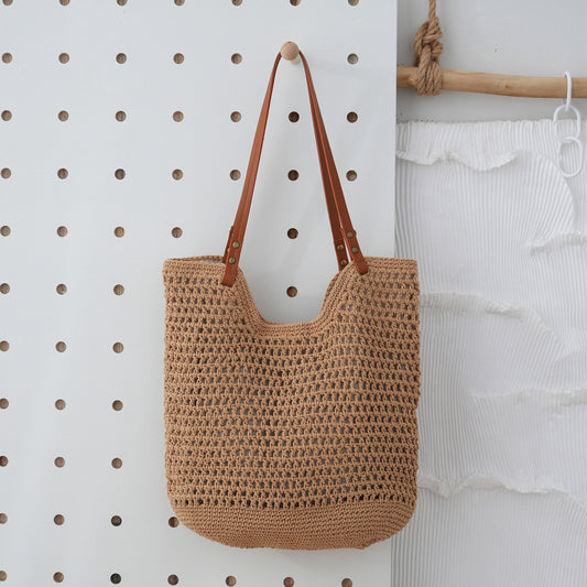 Beach Casual Hollow Mesh Woven Lightweight Straw Handbag