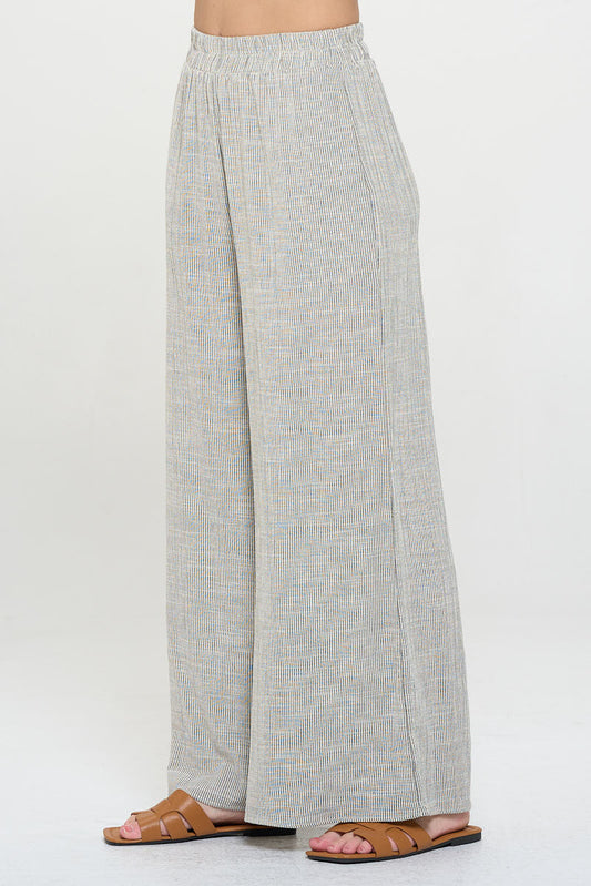 Cotton Striped Wide Leg Pants with Pockets